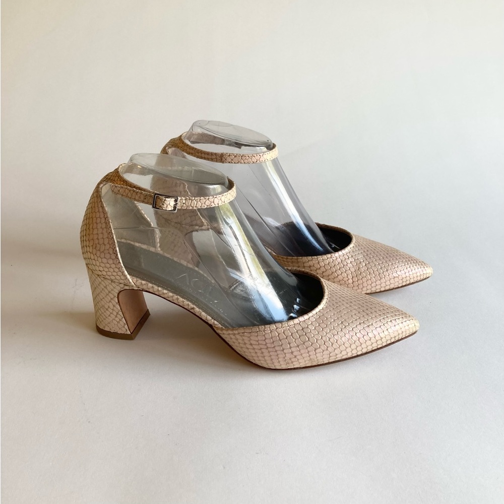 AGL Pink Perle Lizard Print Leather Point Toe Ankle Strap Slingbacks size 8.5